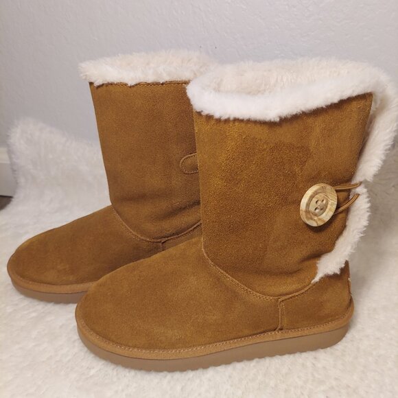 Koolaburra by UGG Women’s Tan Suede Shearling Boots Fur Lined Mid Calf Size 6 - Picture 3 of 9